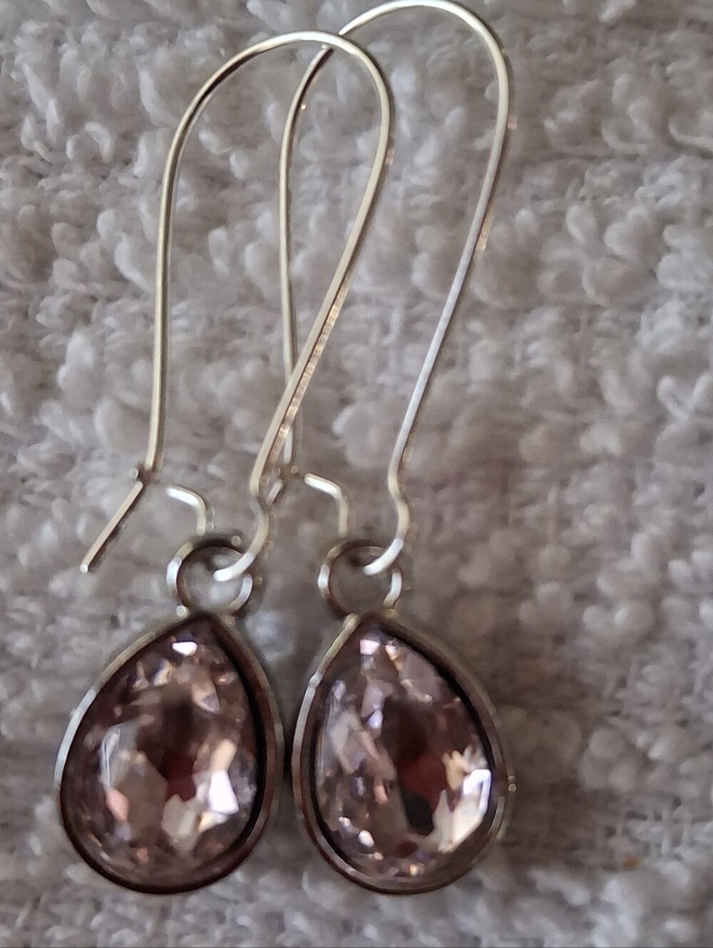 Delicate Teardrop Earrings with Pale Pink Crystal Drops